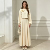 Eid Dubai Fashion Set 2 Piece woman Lantern Sleeve Top Shirt & Skirts Suits Musulman Ensembles Jalabiya Appliques women Sets
