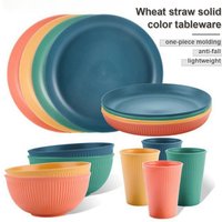 Wheat straw tableware set, 4-pcs household plate, bowl, cup tableware set, camping convenient, lightweight and simple tableware