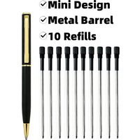 Mini Metal Ballpoint Pen with 10 Refills Set, Twist Action Retractable Pocket Pen, Small Ballpen, Durable Writing Stationery
