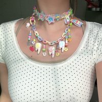 Original teeth necklace beaded pins cute playful design necklace versatile buttons subculture Decoration Valentine's Day gift