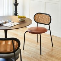 Nordic Vintage Dining Chair, Breathable Rattan Backrest Seat for Restaurant Cafe Hotel, Aesthetic Home & Commercial Decor