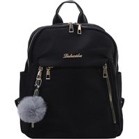 Large Capacity Backpack Women Casual Lightweight Travel Bag Solid Black Student Schoolbag with Hairball Pendant