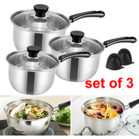 3 Pcs Stainless Steel Saucepan Single layer Milk pot Essential Cookware Set Pot+Gloves Kitchen Cook Home Chef Cooking Sauce Pan Housewarming Gifts
