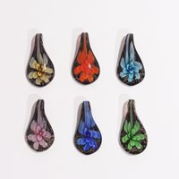 Qianbei-Handmade Murano Lampwork Glass Mix Color Flower Drop Pendant for Necklace, Hot Jewelry, Wholesale, 6Pcs