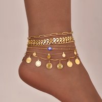 Gold Plated Layered Anklet Bracelet for Women, Waterproof Paperclip Figaro Cuban Link Foot Chain Beach Stackable Anklets