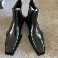 Personalized Customized HandMade Square Toe Patent Genuine Leather Pionted Toe Heel Catwalk Dress Chelsea Boots