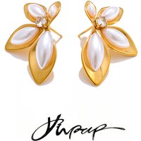 Yhpup Hot Style Simulated Pearls Zirconia Flower Stud Earrings Stainless Steel Fashion Chic Charming Jewelry Prevent Allergy