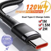 120W Dual Type-C Super Fast Charging Cable 5A High-speed Charging Nylon Braided Cable Durable Wire For iphone Huawei Xiaomi Line