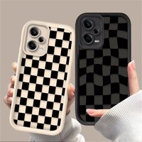 Black White Checkered Soft Case For Xiaomi Redmi Note 13 14 12 11 Pro Plus 5G 12S 11S 10S 10 9 Redmi 14C 13C 12C 12 4G A3 A3X