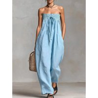 Solid Women Jumpsuits For Spring Summer Sleeveless Slash Neck Loose Fashion Streetwear Overalls Wide Leg Pants Trousers 2026