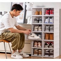 3-Tier Transparent Foldable Shoe Rack Stackable Dustproof Storage Box Organizer for Sneakers Home Cabinet