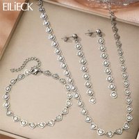 EILIECK 316L Stainless Steel Creative Heart Necklace Bracelet Earrings Set Fashion Silver Color Waterproof Jewelry for Women
