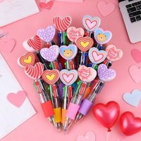 10/20Pcs Valentine's Day Four-Color Pens, Black, Blue, Red, and Green Pens, Various Heart Patterns, Pink and Red Appearance, Comfortable Grip, Smooth Writing Process, Perfect Gift Filler