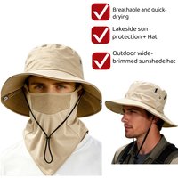 New Model Sun Hat+face Mask, Solid Color Foldable Brim, Beach Fishing Hat, Suitable for Beach Fishing,Hiking, Outdoor Activities