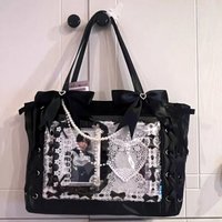 New Japanese Sweet Girl Ulzzang Ita Bag Ribbon Cute Handbag for Women Large Capacity Transparent DIY Badge One-shoulder Tote Bag