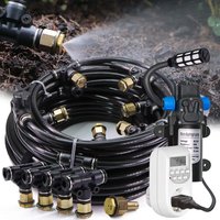 1/4" 4/6mm Garden Misting Cooling System 60w Self-priming Pump Rain Sensor Timer Kit Nozzle Atomizer Irrigation Watering Sprayer
