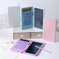 Functional 2 IN 1 Scientific Calculator with LCD Notepad Portable 12 Digits Math Calculator Foldable Handwriting Board Students