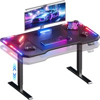 Bureau de jeu électrique réglable en hauteur avec éclairage LED contrôlé par application, table de jeu PC avec surface en fibre de carbone, 2 préréglages de hauteur, plusieurs tailles, poste de
