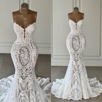 Elegant Lace Mermaid Wedding Dresses Bridal Gowns Sweetheart Lace Appliqued Sleeveless Boho Country Vestidos De Novia