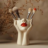 Female Contour Design Pen Holder Handcrafted Artistic Female Form Head Vase Makeup Brush Holder Elegant Face Vase Decoration