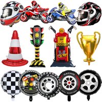 Race Car Party Foil Balloon Wheel Tire Motorcycle Helmet Signal Light Gas Station Balloon Kids Race Car Birthday Party Decor