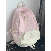 American College Style Sweet School Bag Contrast Color Middle And High School Students Backpack Soft Nylon Waterproof Large Size