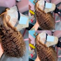 Deep Wave Highlight 13x4 HD Lace Front Bob Wigs Water Wave Human Hair Lace Frontal Wig 10-16 Inch 4/27 Color Preplucked Hair Bob