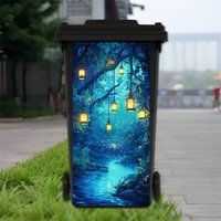 1 piece mysterious lantern river trash can sticker, night decal, suitable for trash cans, wall art, nature inspired design