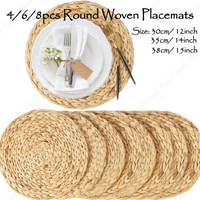 Sets de Table Ronds Tissés en Jacinthe d'Eau Naturelle, Faits à la Main, Antidérapants, Tissage de Tasse, pour la Salle à Manger, 4/6/8 Paquets