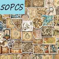 50PCS Retro World Map Travel Series Stickers, Suitable for Decorating Diaries, Handbooks, Textbooks, Waterproof Stickers