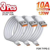 3Pcs Universal USB To Type C Cable 120W 10A Fast Charger Type-C Quick Charging Cable USB C Data Cord For iPhone Samsung Xiaomi