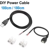 DIY USB to 2 Pin Bare Wire Open End Power Cable, 5V USB Male Female Plug 2 Pin Pigtail Cable, for Replacement or Repair