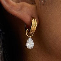 YHTOT Trendy Designer 18K Gold Color Plated White Zircon Pendant Earrings Hypoallergenic Waterproof Stainless Steel Jewelry Gif