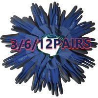 3/6/12Pairs Ultra-Thin PU Coated Work Gloves,Excellent Grip,Nylon Shell Black Polyurethane Coated Safety Work Gloves