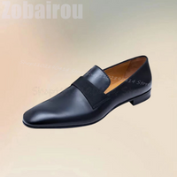Blue Riband Decor Square Toe Matte Leather Loafers Fashion Slip On Men Shoes Luxury Handmade Party Feast Office Men Dress Shoes