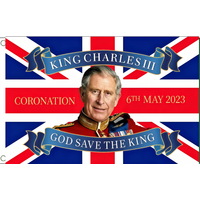 King Charles III Coronation Flag God Save The King UK Union Jack Banner 2x3ft 3x5ft British Royal Home Decor