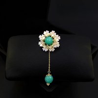 Vintage Chinese Style Flower Tassel Brooch for Women Green Bead Lapel Pin Suit Dress Cheongsam Jewelry Clothing Accessory 2097