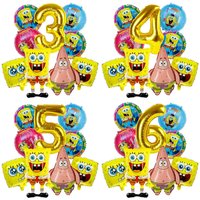 9Pcs Spongebob SquarePants Balloon Set Patrick Star Theme Foil Number Balloons for Kids Birthday Baby Shower Party Decorations