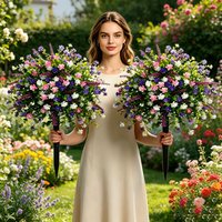 2-Piece Set of Four-Color Combination Tea Flower Balls with Ground Stakes, Uv-Resistant, for Garden Landscaping, Wedding Path Decoration, Artificial Greenery, Maintenance-Free, Suitable for Garden