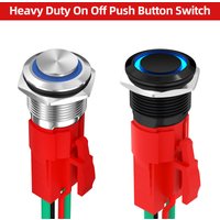 2PCS 12V Latching Push Button Switch 20A Heavy Duty DC 12 Volt Waterproof Round Switch 16MM Metal Blue LED On Off Switch For Car