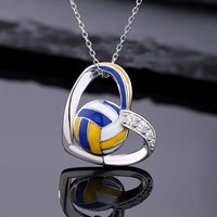 Huitan Trendy Volleyball Heart Pendant Necklace Delicate Accessories with Shiny Zirconia Fashion Female Daily Party Jewelry