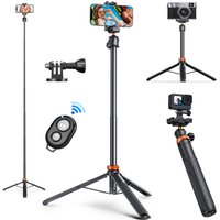 K&F CONCEPT MS08 62''/1.58m Phone Tripod Selfie Stick Black And Orange With Bluetooth Remote Control + Gopro Adapter