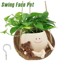 Swing Face Pot Cute Resin Smile Face Planter Decorative Little Swinging Pot with Drain Hole Home Creative Rocking Succulent Pots