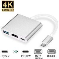 3 In 1 Type C Hub USB C Male To HDMI-compatible USB 3.0 Female Type-C To USB 3.0 Charging Adapter For Macbook Laptop Converter