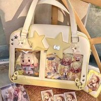 Large Capacity Star Yellow Handbag Ita Bag Women Transparent Leather Shoulder Bags Girls Harajuku Crossbody Bags 2025
