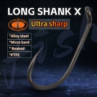 10pcs Carp Fishing Hook Long Shank Micro Barbed Size 2/4/6/8 PTFE Coating Ultra Sharp Beaked Point For Fishing Hair Rig