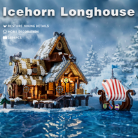 1694PCS Icehorn Longhouse Building Blocks Model Viking House Ship Quick Release Street View Bricks Toys Kit For Christmas Gifts