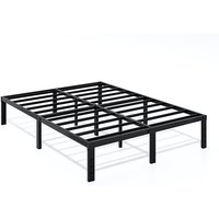 Heavy Duty Metal Bed Frame, No Box Spring Needed Platform Bed Base, 14 Inch Underbed Storage Black Steel Slatted Bed King Queen