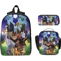 Warrior Cats Kids Backpack Lunch Box Pencil Boxes for Boys Girls Kindergarten Backpacks Schoolbag Bookbag Set