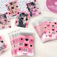 50Pcs Korean INS Cute Pink Black Kitten Opp Bag Kawaii Kpop 3-inch Photo Card DIY Packing Decor Bags Girls Gift Candy Packaging